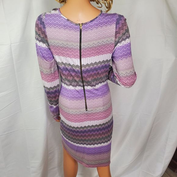 Karina Grimaldi LS Knit Dress Women's Pastel Zig Zag Print Bodycon Jersey Medium - Picture 7 of 10